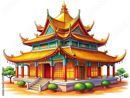 Cartoonish Buddhist Temple, Dalai Lama's Abode on a Buddhist Holiday