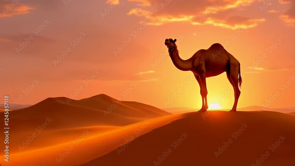 Sunset Silhouette of a Camel in the Sahara Desert Sunset Silhouette of a Camel in the Sahara Desert