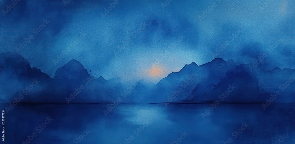 Fototapeta premium blue watercolor abstract background texture with fluid ink stains and soft diffusion