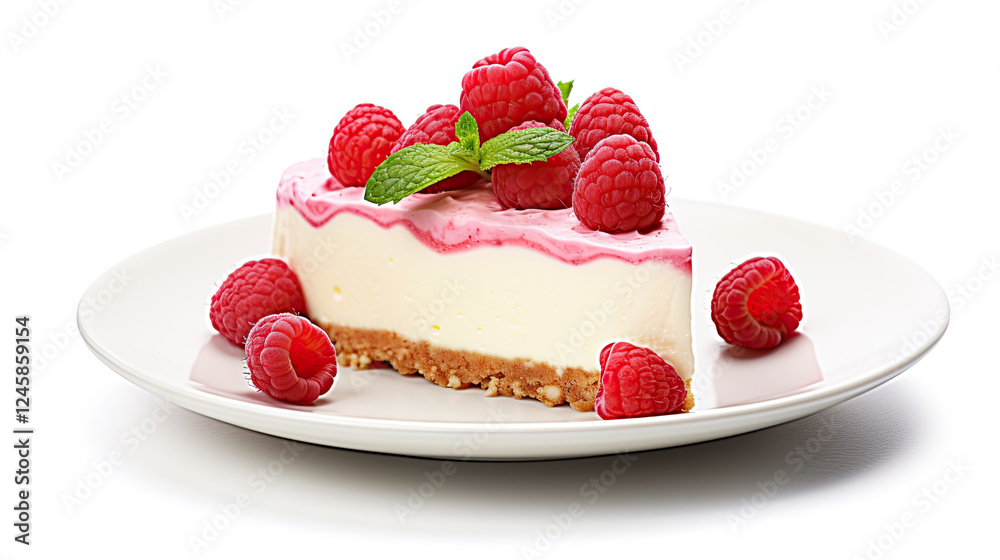 Close-up of a Creamy Raspberry Cheesecake Slice on a White Plate Close-up of a Creamy Raspberry Cheesecake Slice on a White Plate