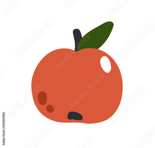 Red apple. Fresh ripe garden fruit with leaf and stem. Organic natural vitamin snack. Healthy summer food, eating, diet nutrition. Flat graphic vector illustration isolated on white background