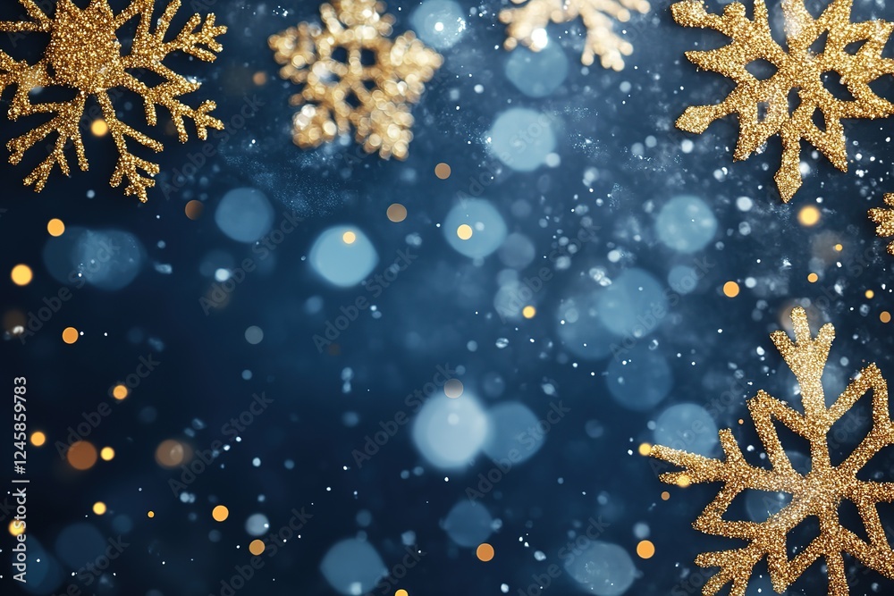 Fototapeta premium Midnight Sparkle: Luxurious Dark Blue Background with Golden Glittering Accent. Perfect for elegant designs, invitations, websites, branding, and presentations. Adds a touch of opulence and