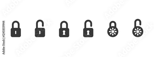 Lock Open and Lock Closed Icons. Lock icon set. Padlock open and closed. Locked and unlocked icon. Security symbol.