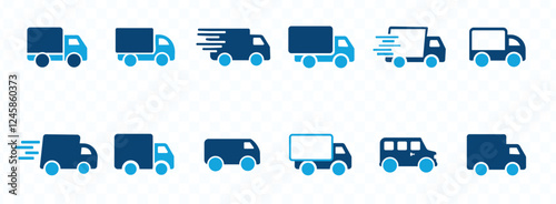 Delivery Truck icon set. Express delivery trucks icons. Fast shipping truck. Free delivery 24 hours. Logistic trucking sign. Vector illustration.