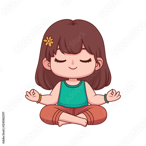 cute little girl meditating vector illustration