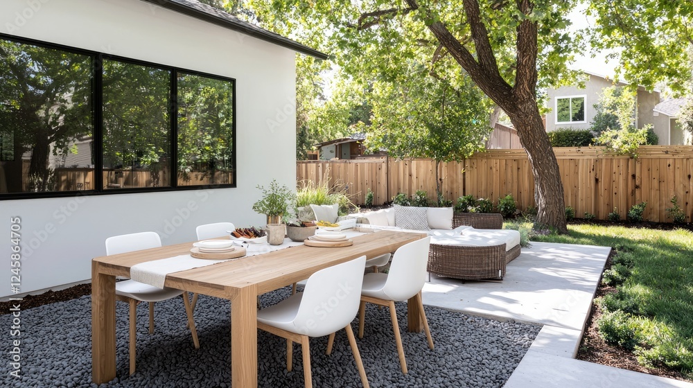 Modern backyard patio furniture, dining, relaxation Modern backyard patio furniture, dining, relaxation