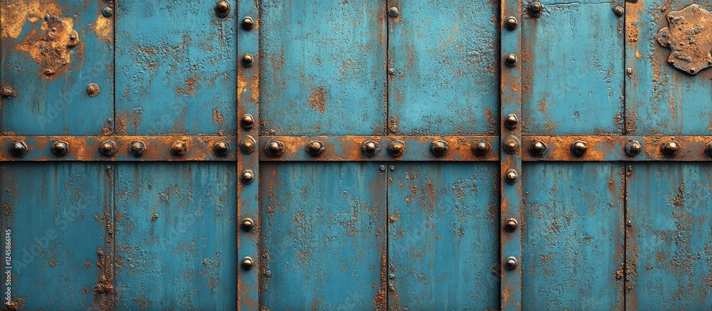Rusty metal wall panels with a blue background showcasing a weathered texture and industrial charm for urban decor or design projects. Rusty metal wall panels with a blue background showcasing a weathered texture and industrial charm for urban decor or design projects.