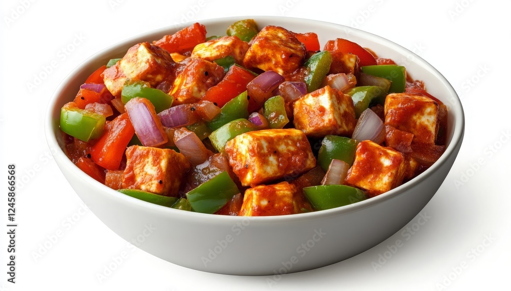 A Colorful and Appetizing Bowl of Paneer and Fresh Vegetables Drenched in a Creamy and Flavorful Sauce, Perfectly Plated for a Gourmet Experience. A Colorful and Appetizing Bowl of Paneer and Fresh Vegetables Drenched in a Creamy and Flavorful Sauce, Perfectly Plated for a Gourmet Experience.