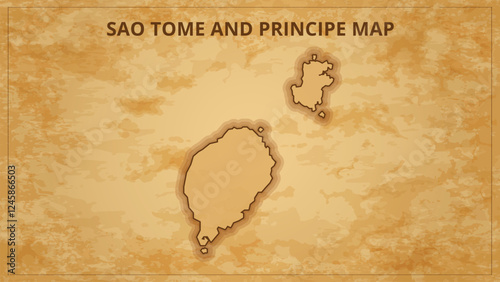 A Vintage Map Depicting the Borders of the Sao Tome and Principe. Sao Tome and Principe map with federal states in A vintage map based background, Political Sao Tome and Principe Map