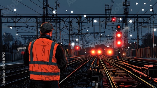 Night Shift Railway Worker on Platform