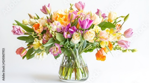 Wallpaper Mural Fresh Spring Flowers in Glass Vase Celebrating International Women's Day with Soft Pastel Tones and Contemporary Elegance Torontodigital.ca
