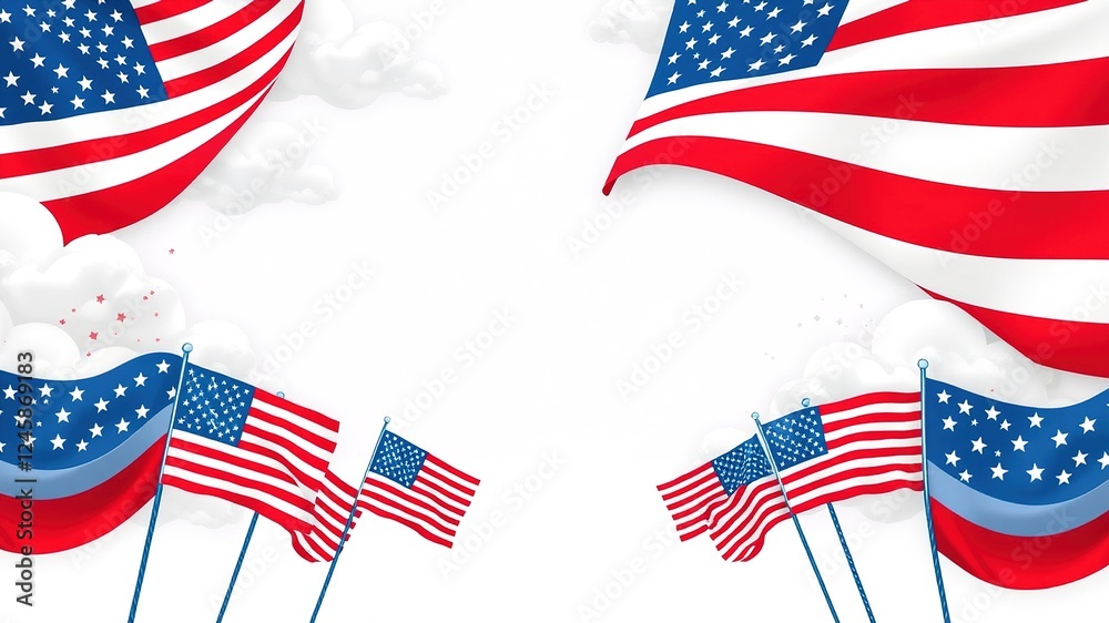 Labor Day Tribute: Stars and Stripes with Fluffy Clouds Labor Day Tribute: Stars and Stripes with Fluffy Clouds