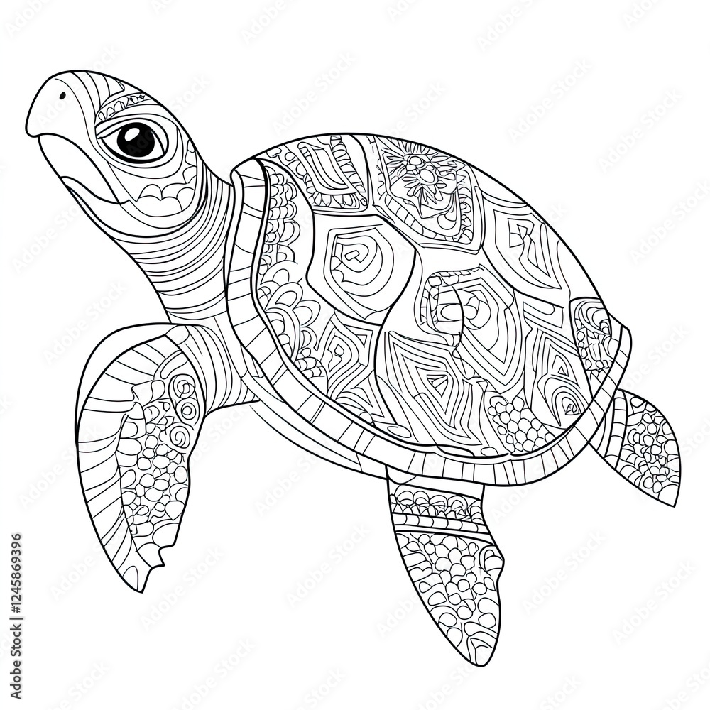 Fototapeta premium Adorable Turtle with Vibrant Shell Coloring Book Page Fun for Kids and Adults