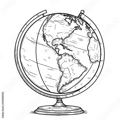 Globe with Latitude and Longitude Lines for Coloring Book Page