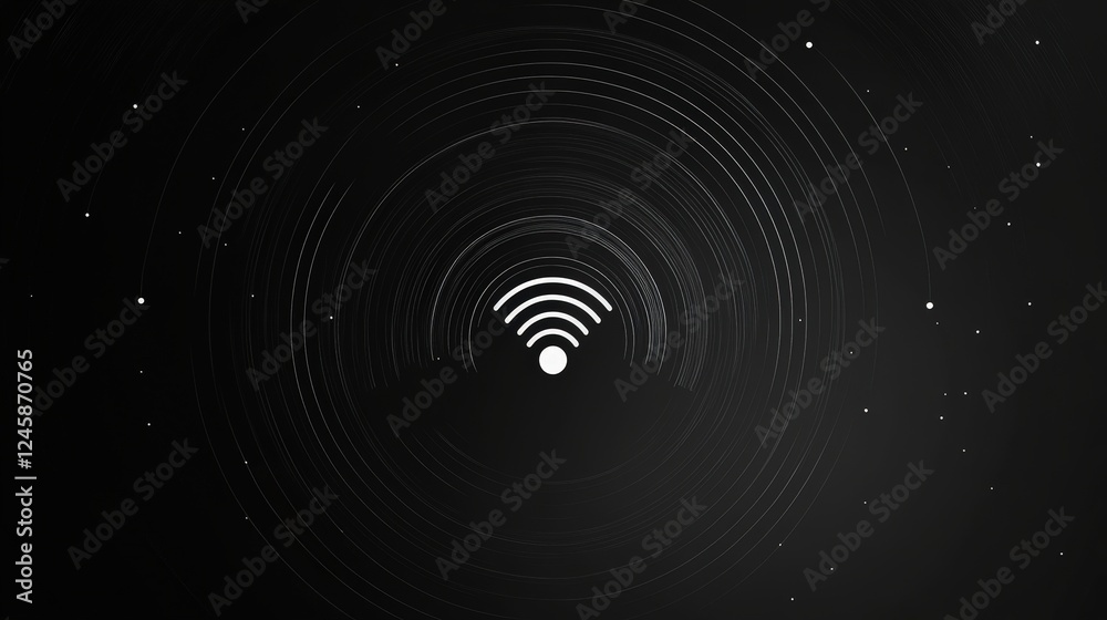 Fototapeta premium Connecting the World: Abstract digital art depicting a wifi signal at the center of swirling dark concentric circles, symbolizing global connectivity and the power of the internet.