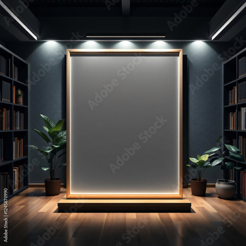 huge frame wall art mockup in well lit dark academia library photo