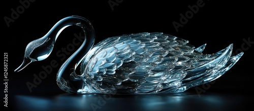 Elegant glass swan ornament artfully displayed against a dramatic black background enhancing its exquisite details and craftsmanship photo