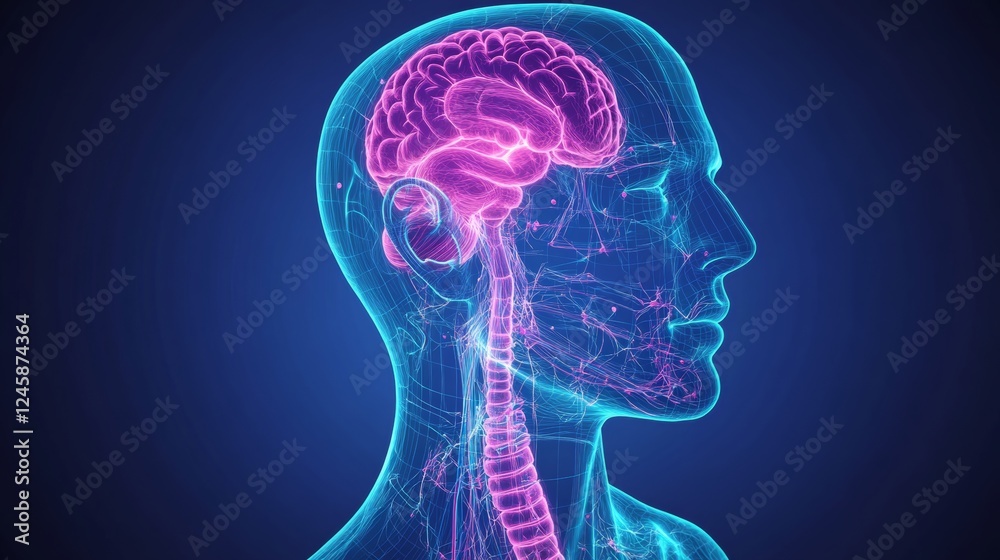 Endocrine system illustration with labeled glands, showing hormonal pathways and their effects, Endocrine system illustration with labeled glands, showing hormonal pathways and their effects,