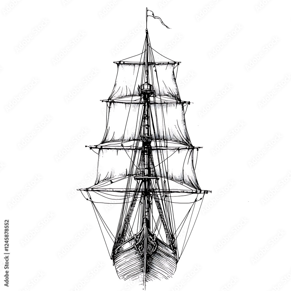 custom made wallpaper toronto digitalHand-Drawn Illustration of a Three-Masted Sailing Ship