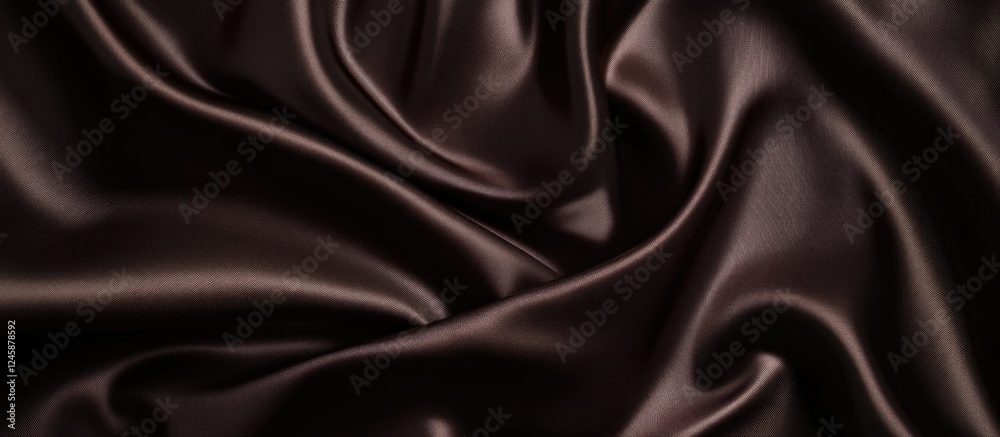 Fototapeta premium Brown satin fabric texture with soft folds and drapes, ideal for backgrounds and textile design, Copy Space.