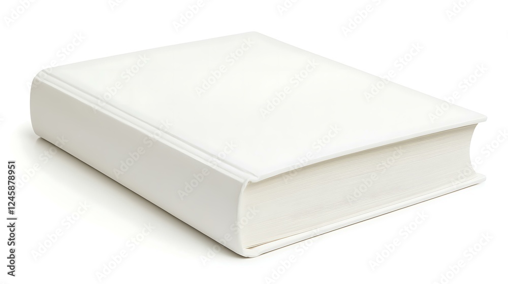 A white book standing upright on a white background, shadow-free and cleanly designed for mockups. A white book standing upright on a white background, shadow-free and cleanly designed for mockups.