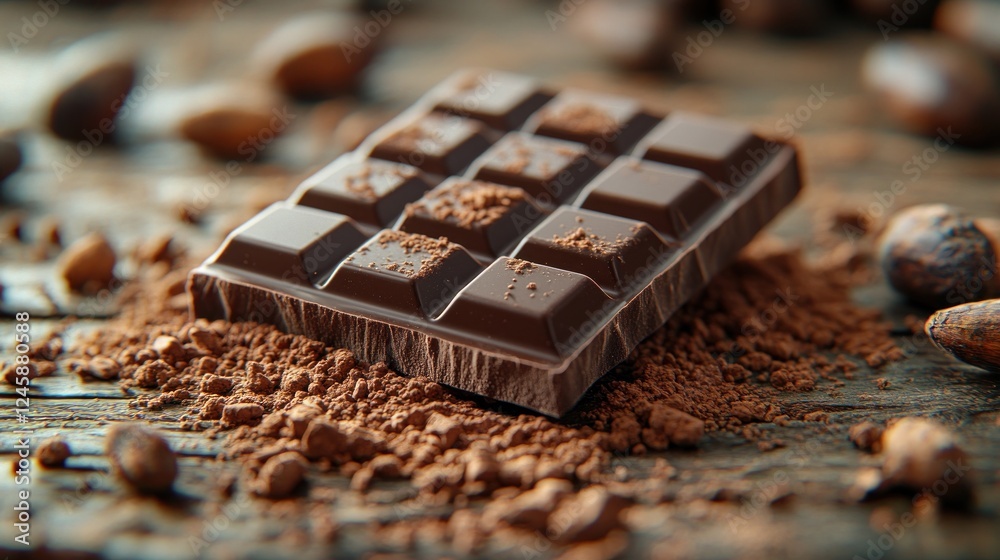 Dark Chocolate Bar Cocoa Beans Wood Table Dark Chocolate Bar Cocoa Beans Wood Table