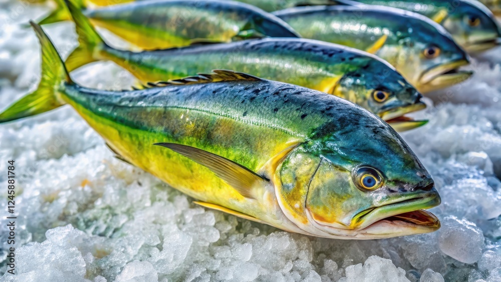 Fresh raw Mahi Mahi fish on ice display, fish market, fish sale, fish market,fish sale,fishmonger Fresh raw Mahi Mahi fish on ice display, fish market, fish sale, fish market,fish sale,fishmonger