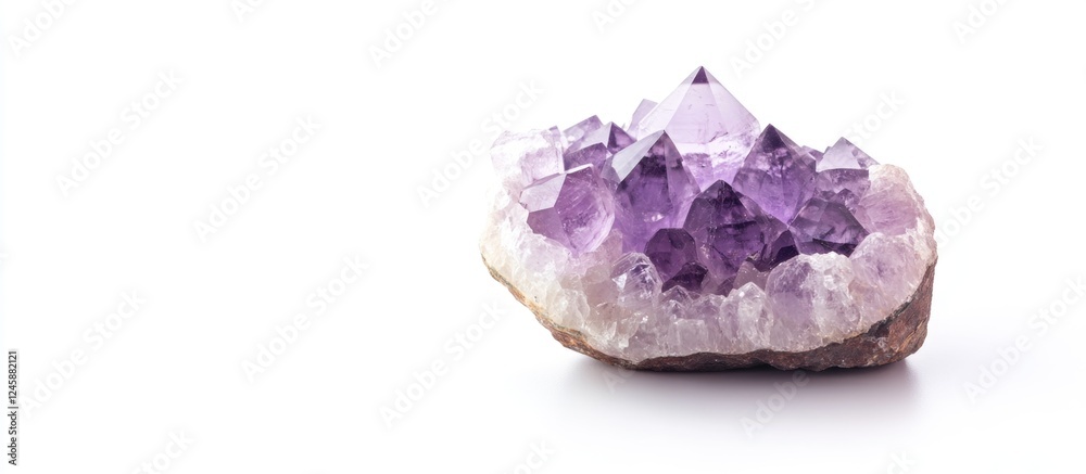 Amethyst gemstone cluster beautifully displayed on a white background showcasing its vibrant purple hues and natural crystal formations. Amethyst gemstone cluster beautifully displayed on a white background showcasing its vibrant purple hues and natural crystal formations.