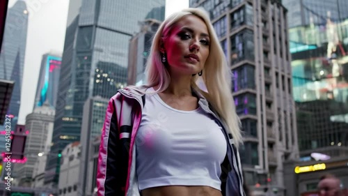 young woman walking in the city