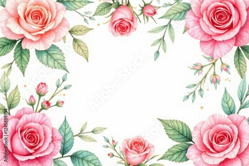 Delicate watercolor roses & leaves, repeating pattern, flowers, nature, pastel