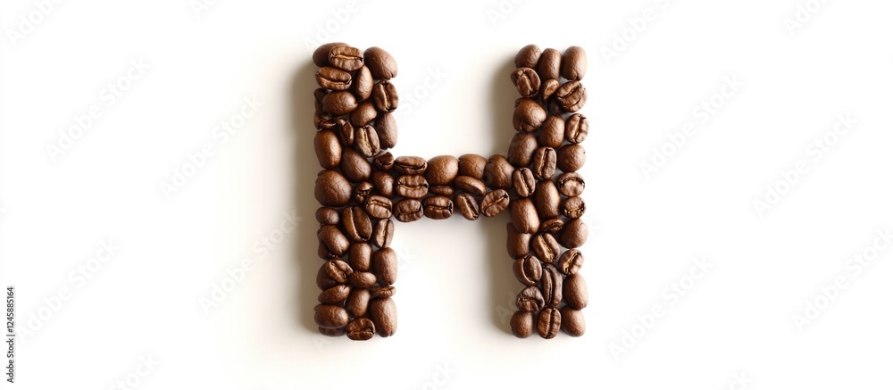 Coffee beans forming the letter H isolated on white background showcasing a creative and unique alphabet design for beverage branding. Coffee beans forming the letter H isolated on white background showcasing a creative and unique alphabet design for beverage branding.