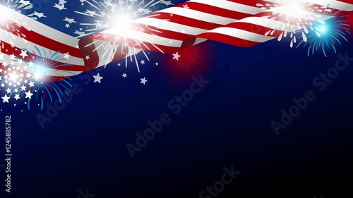 USA 4th of july independence day design of american flag with fireworks Video 4k