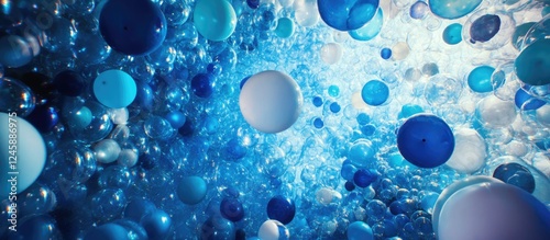 Vibrant underwater balloon expansion with clear space for text in a wide angle format showcasing a playful and creative atmosphere