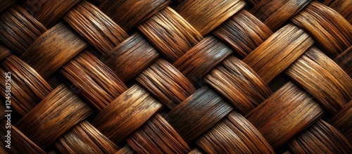 Natural rattan weaving texture background with intricate patterns and rich brown tones showcasing craftsmanship and organic design elements photo