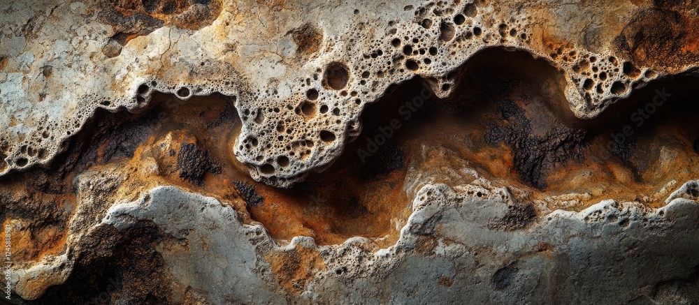 Obraz premium Natural cave wall texture featuring stalactite formations with intricate patterns and earthy color variations