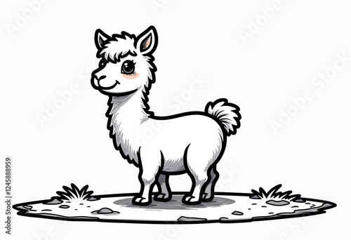 Printable Alpaca Coloring Page: Simple Design with Thick Outlines, Isolated on a White Background - Ideal for Little Hands and Budding Artists, Promoting Relaxation.

