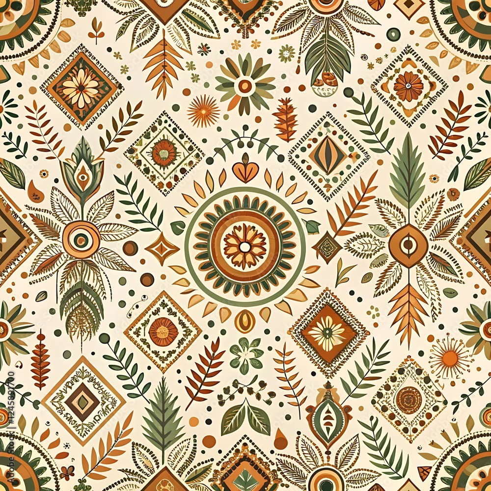 Pattern of flowers and leaves is shown on a white background Pattern of flowers and leaves is shown on a white background
