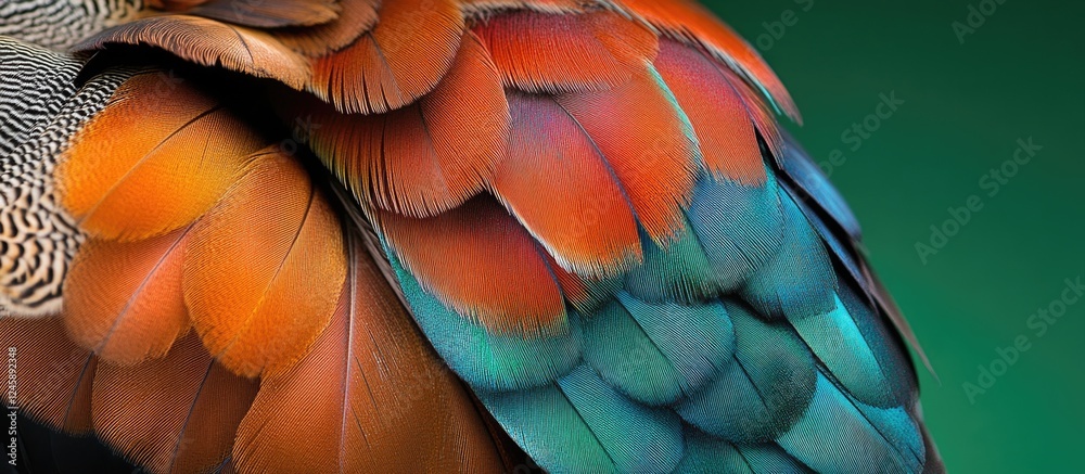 Obraz premium Vibrant plumage of Mandarin duck Aix galericulata showcasing intricate feather textures and vivid colors in a natural setting