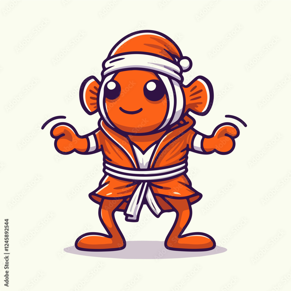 Festive Fish in Robe: A whimsical cartoon of a cute clownfish, wearing a Santa hat and robe. The fish has a happy, playful expression, creating a joyous and lighthearted festive image. Festive Fish in Robe: A whimsical cartoon of a cute clownfish, wearing a Santa hat and robe. The fish has a happy, playful expression, creating a joyous and lighthearted festive image.