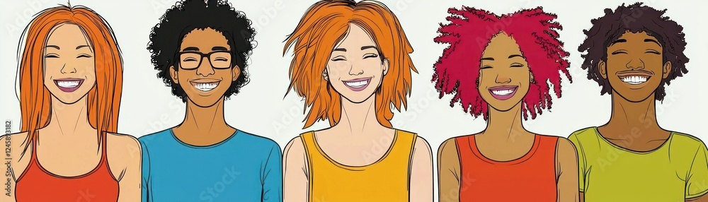 Diverse group smiling, portrait, friendship, happiness