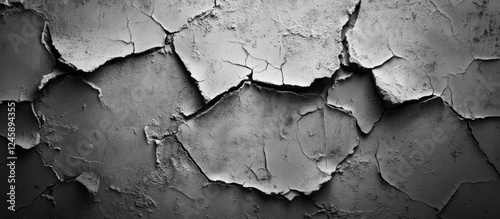 Cracked textured surface of aged concrete wall with peeling paint and abstract patterns suitable for backgrounds and design projects. photo