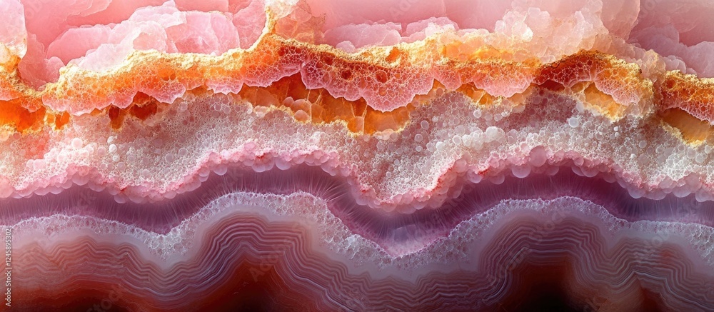 Pink agate slice mineral abstract background showcasing intricate layered patterns and textures for decorative and design purposes. Pink agate slice mineral abstract background showcasing intricate layered patterns and textures for decorative and design purposes.