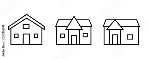 Home Icon Set. Set of outline home icons. Web home flat icon for apps and websites isolated on a white background.