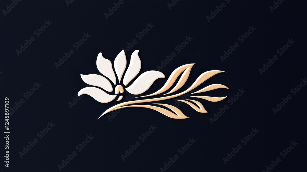 White Flower and Gold Branch on Dark Blue Background Pixel Art Design White Flower and Gold Branch on Dark Blue Background Pixel Art Design