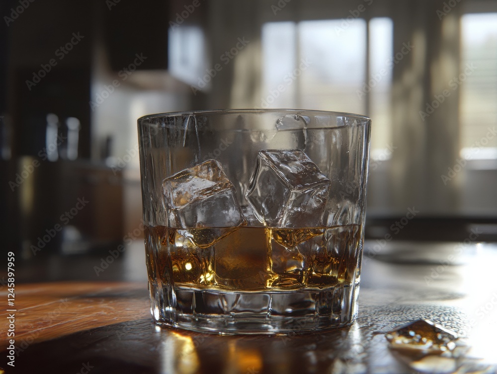 Classic whiskey with ice cubes in a glass. Classic whiskey with ice cubes in a glass.