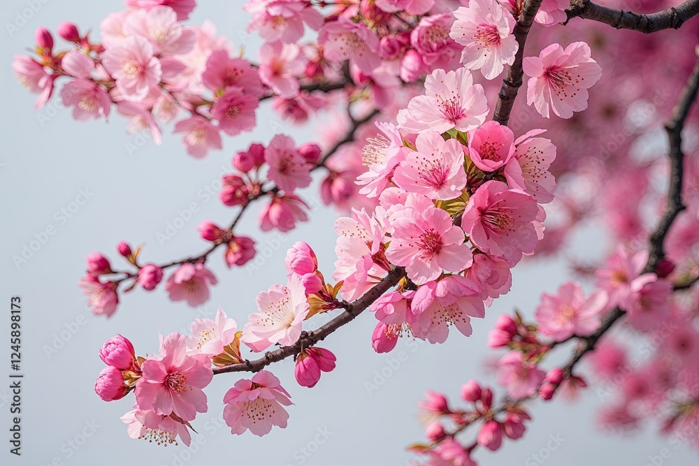 Stunning Cherry Blossom Flowers in Spring Pink Against White Background Stunning Cherry Blossom Flowers in Spring Pink Against White Background