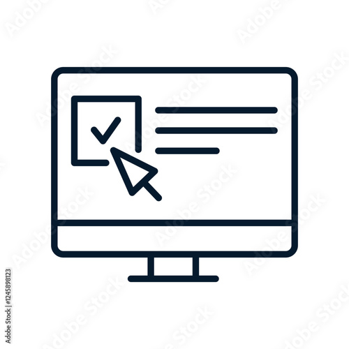 Concept of online exam, survey. Vector linear icon isolated on white background