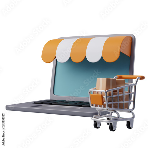 3D Online shopping via computer laptop.