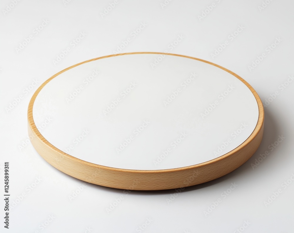 Rotating wooden display stand, white background, studio shot, product presentation Rotating wooden display stand, white background, studio shot, product presentation