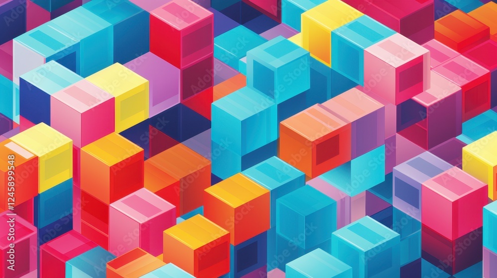 Vibrant Isometric Grid with Colorful 3D Cubes Arrangement | Dynamic Vector Illustration Vibrant Isometric Grid with Colorful 3D Cubes Arrangement | Dynamic Vector Illustration